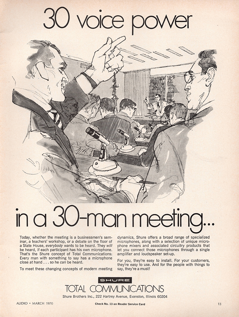 Shure advertisement in Audio, March 1970