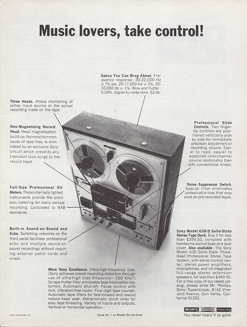 Sony advertisement in Audio, October 1969