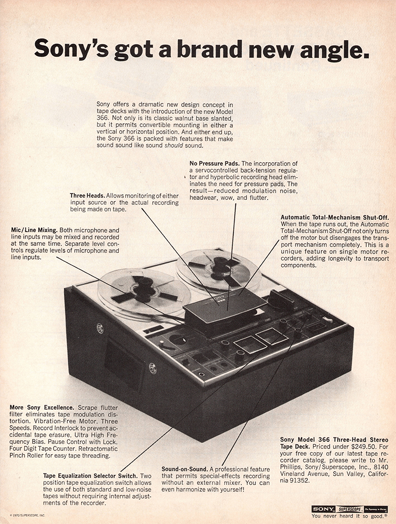 Sony advertisement in Audio, September 1970