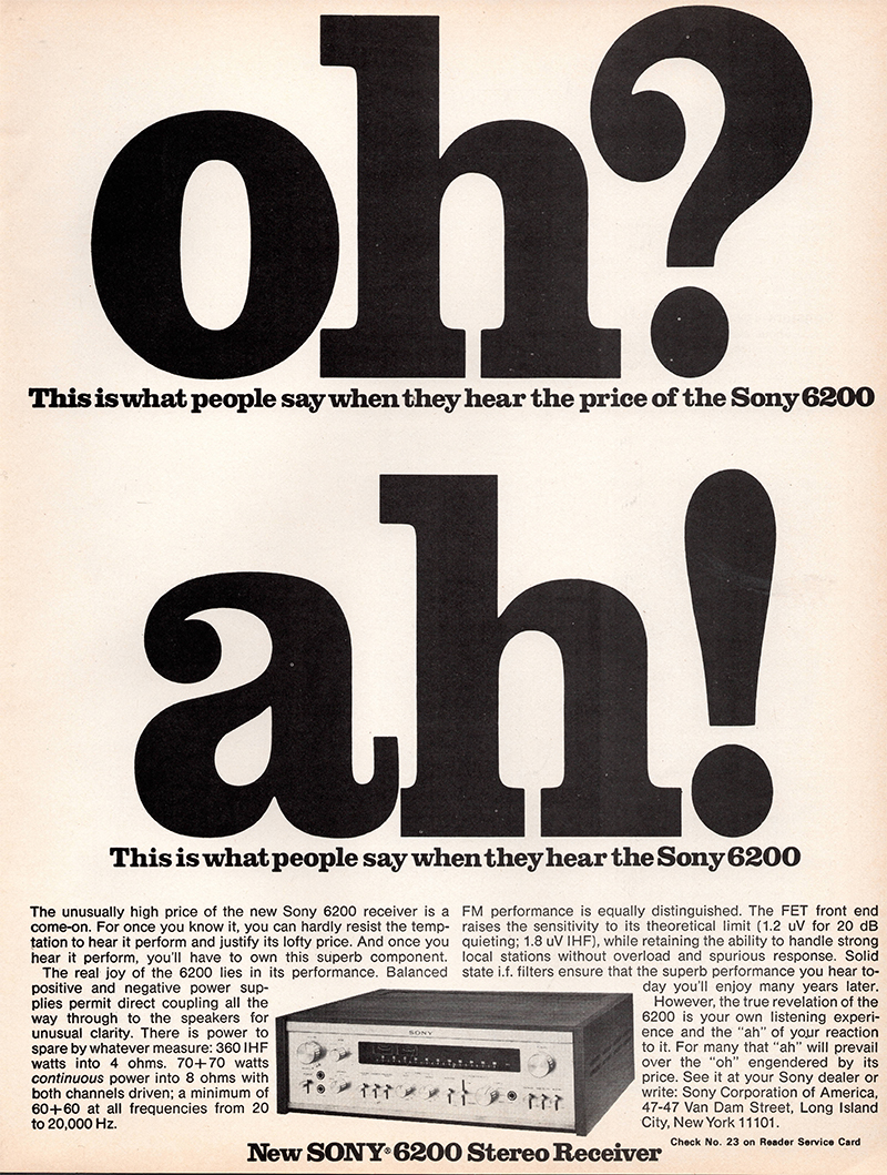 Sony advertisement in Audio, June 1971