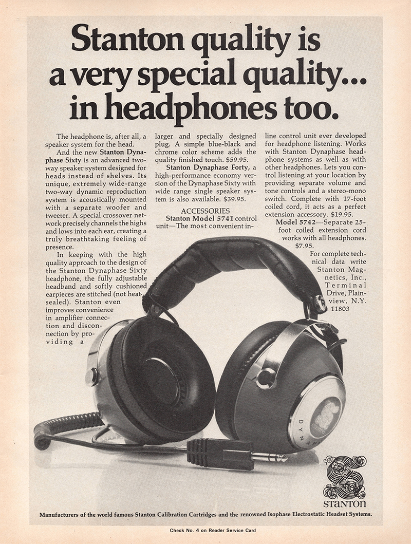 Stanton advertisement in Audio, December 1971