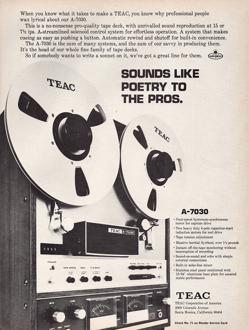 Teac advertisement in Audio, December 1970