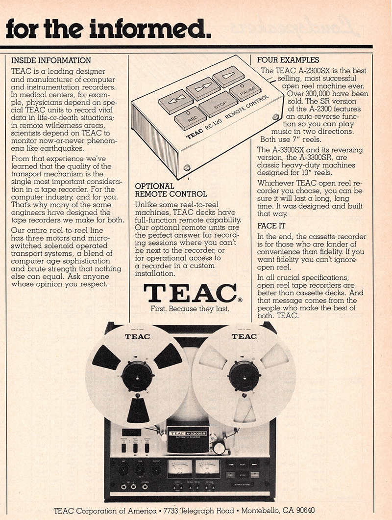 TEAC advertisement in Audio, October 1978