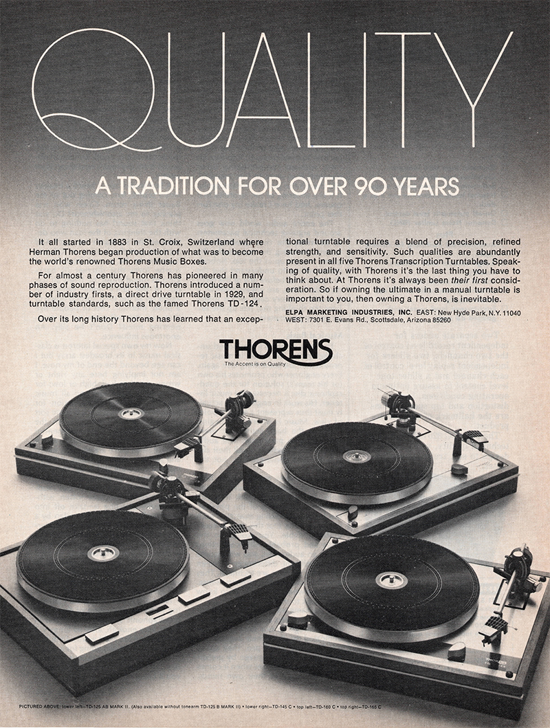 Thorens advertisement in Audio, May 1976