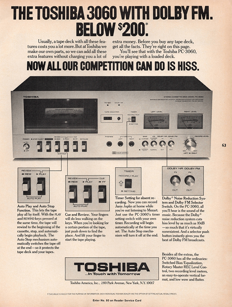 Toshiba advertisement in Audio, October 1977