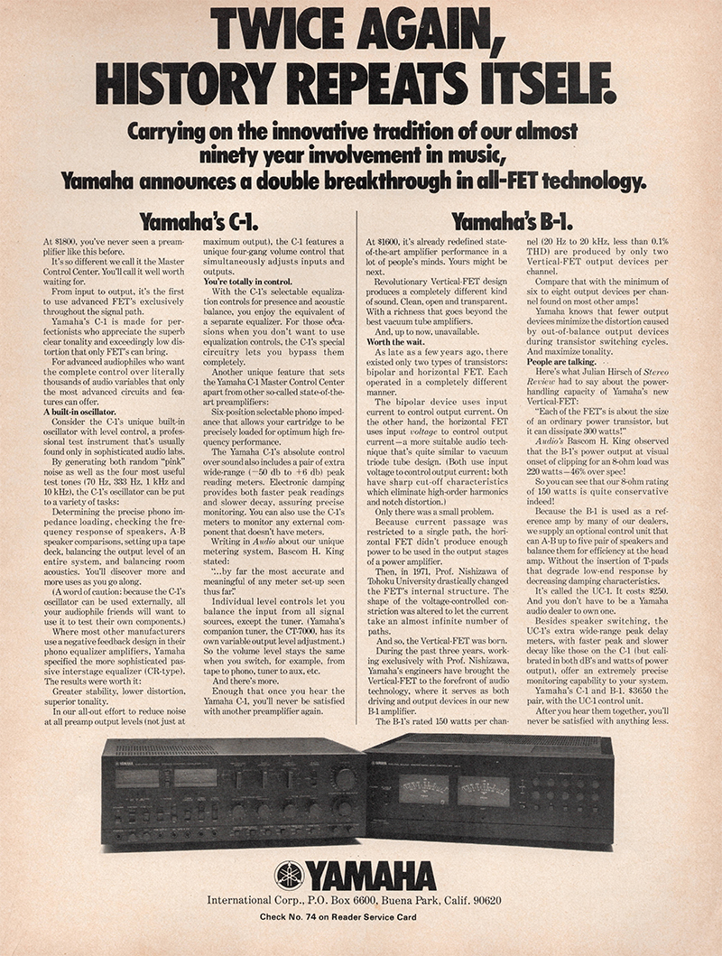 Yamaha advertisement in Audio, October 1975