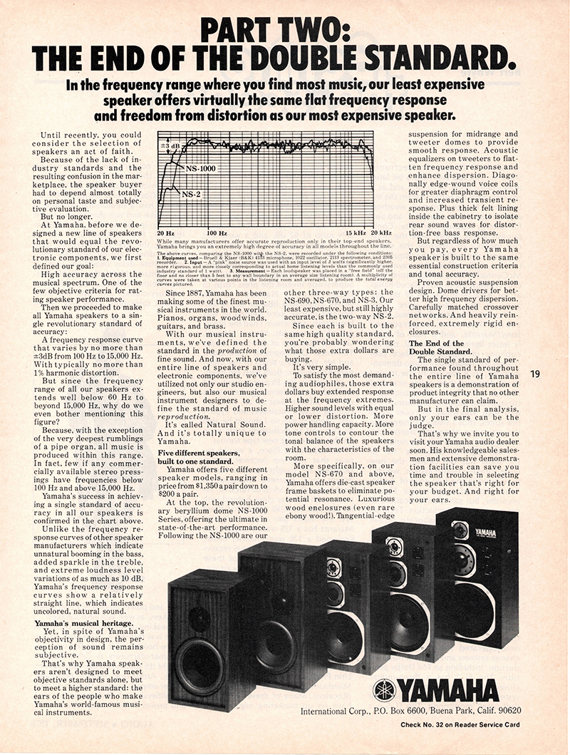 Yamaha advertisement in Audio, September 1976